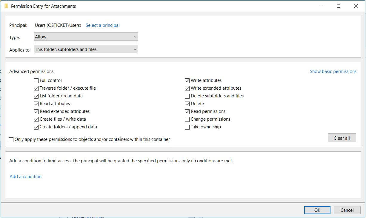 Attachments Folder Permissions