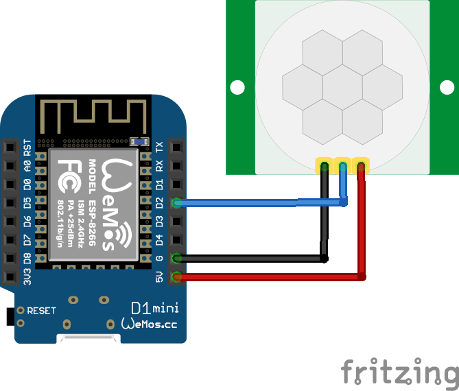 D1 Mini and HC-SR501 Wiring Diagram