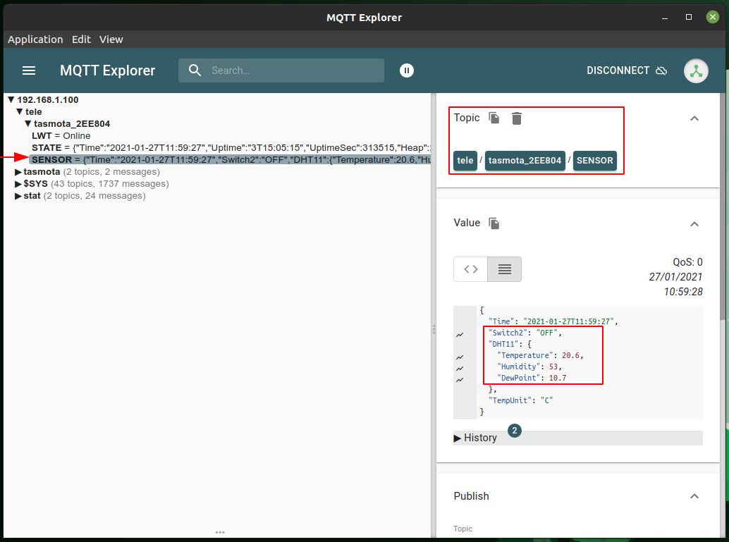 MQTT Explorer Tasmota Topic