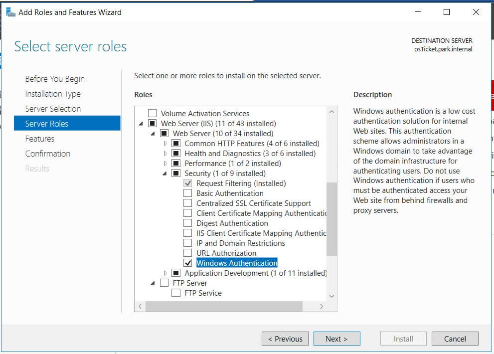 Server IIS Role Windows Authentication